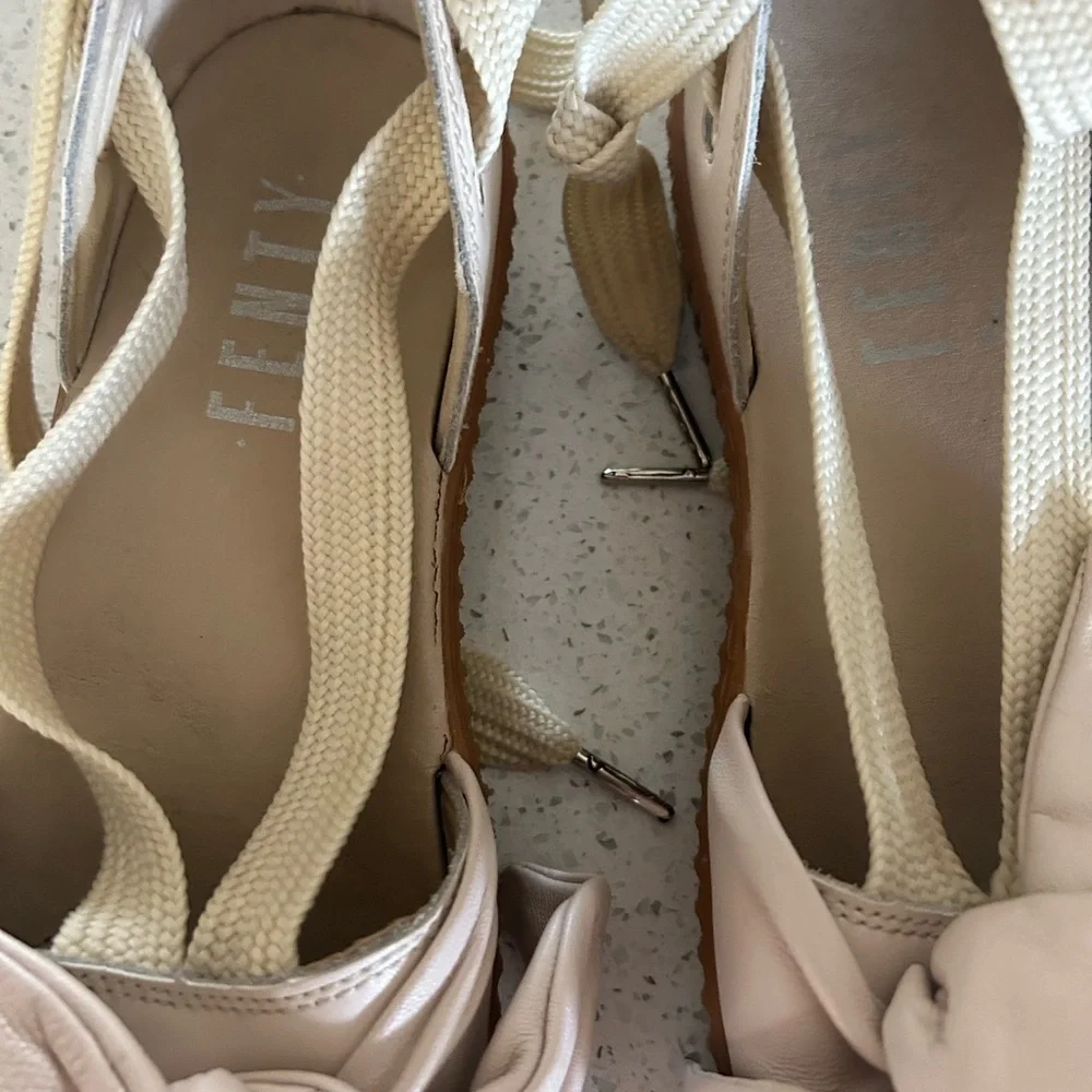 Puma Fenty by Rhianna sling back tie up leather Women's Cream Espadrille Sandals